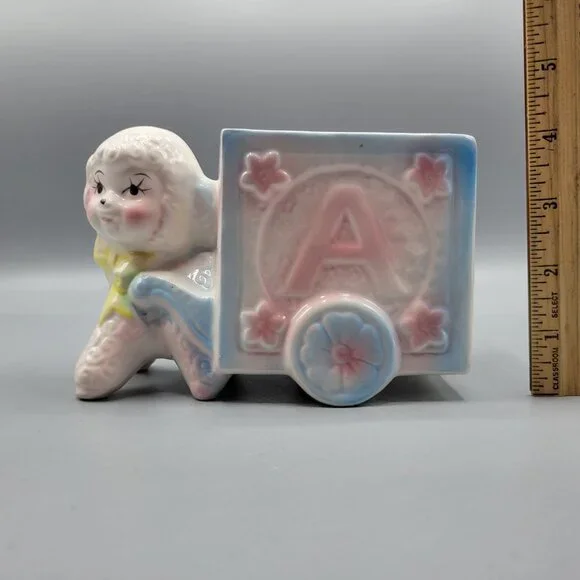 Vintage Ceramic Lamb Nursery Planter Figurine Anthropomorphic Pastel Colors - Picture 11 of 12